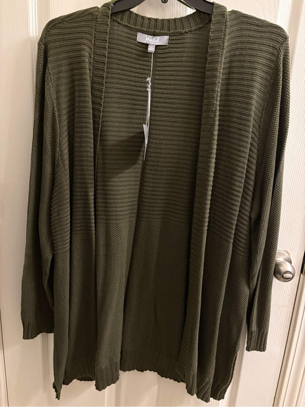 Marled Olive Ribbed Open-Front Cardigan